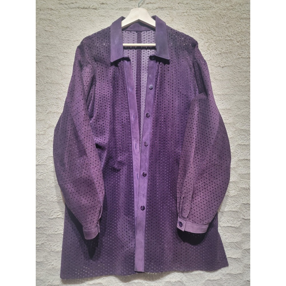 Danier Purple Genuine Suede Perforated Laser Cut Longline Shirt Jacket Women Lg